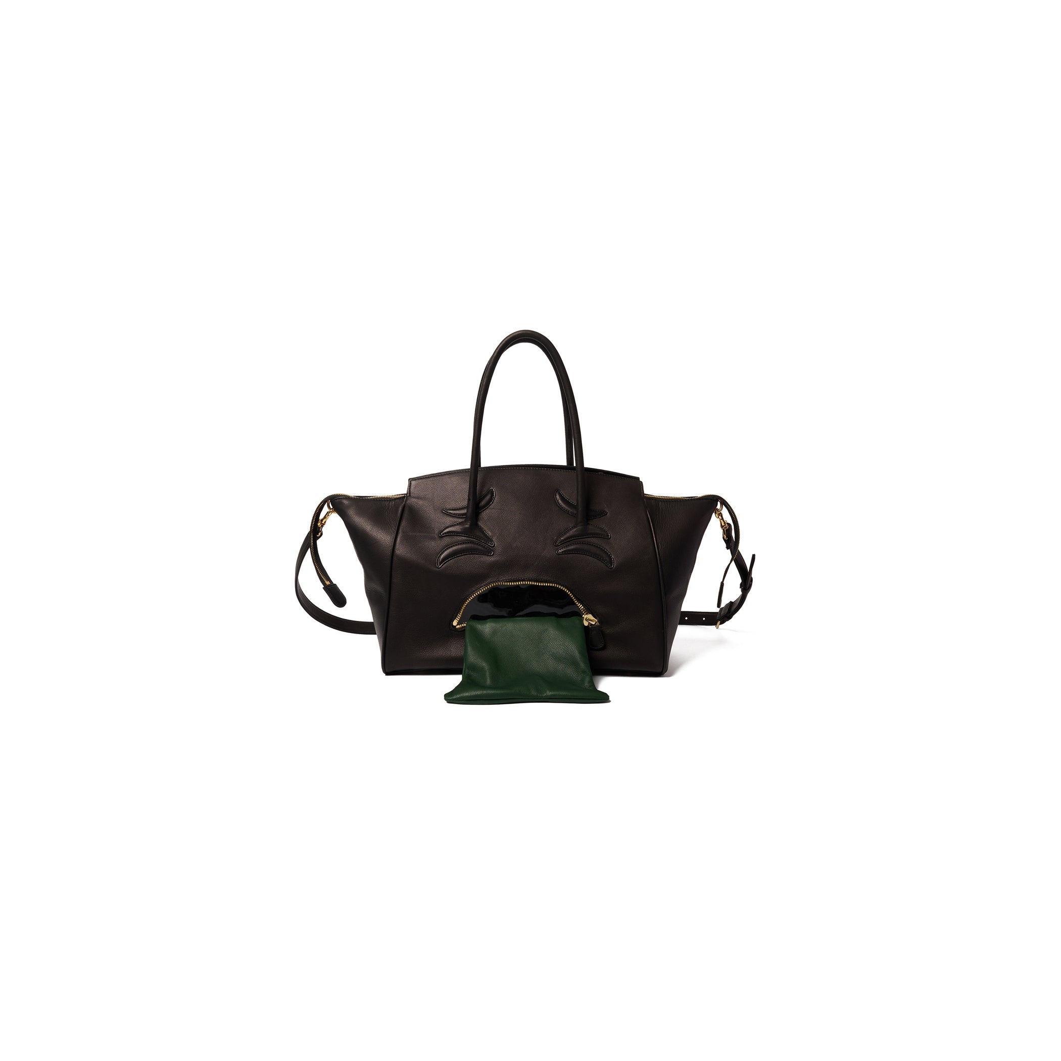 VOMITING EMOJI LEATHER BAG : BLACK