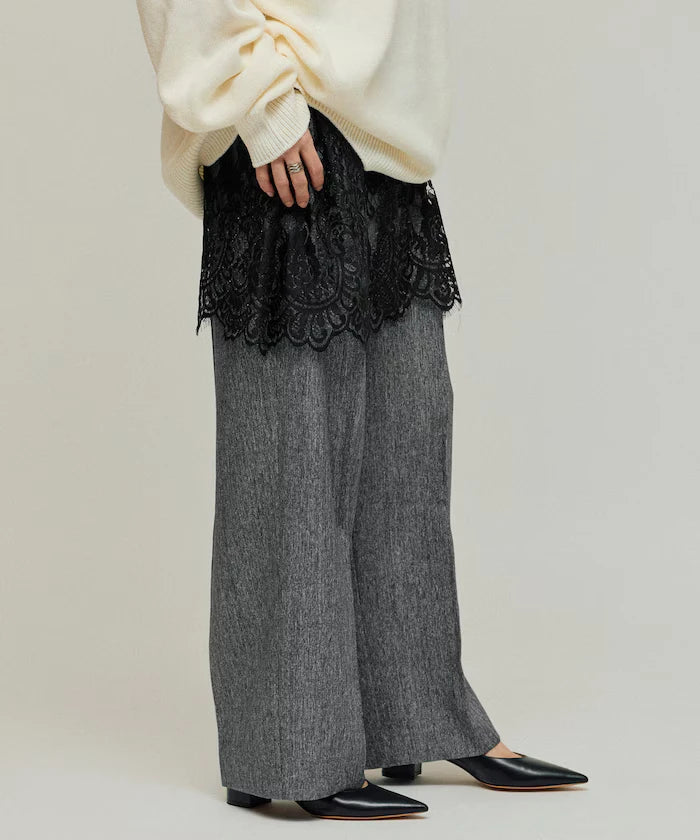 Lace Layered Slacks / Center Press Wide Slacks