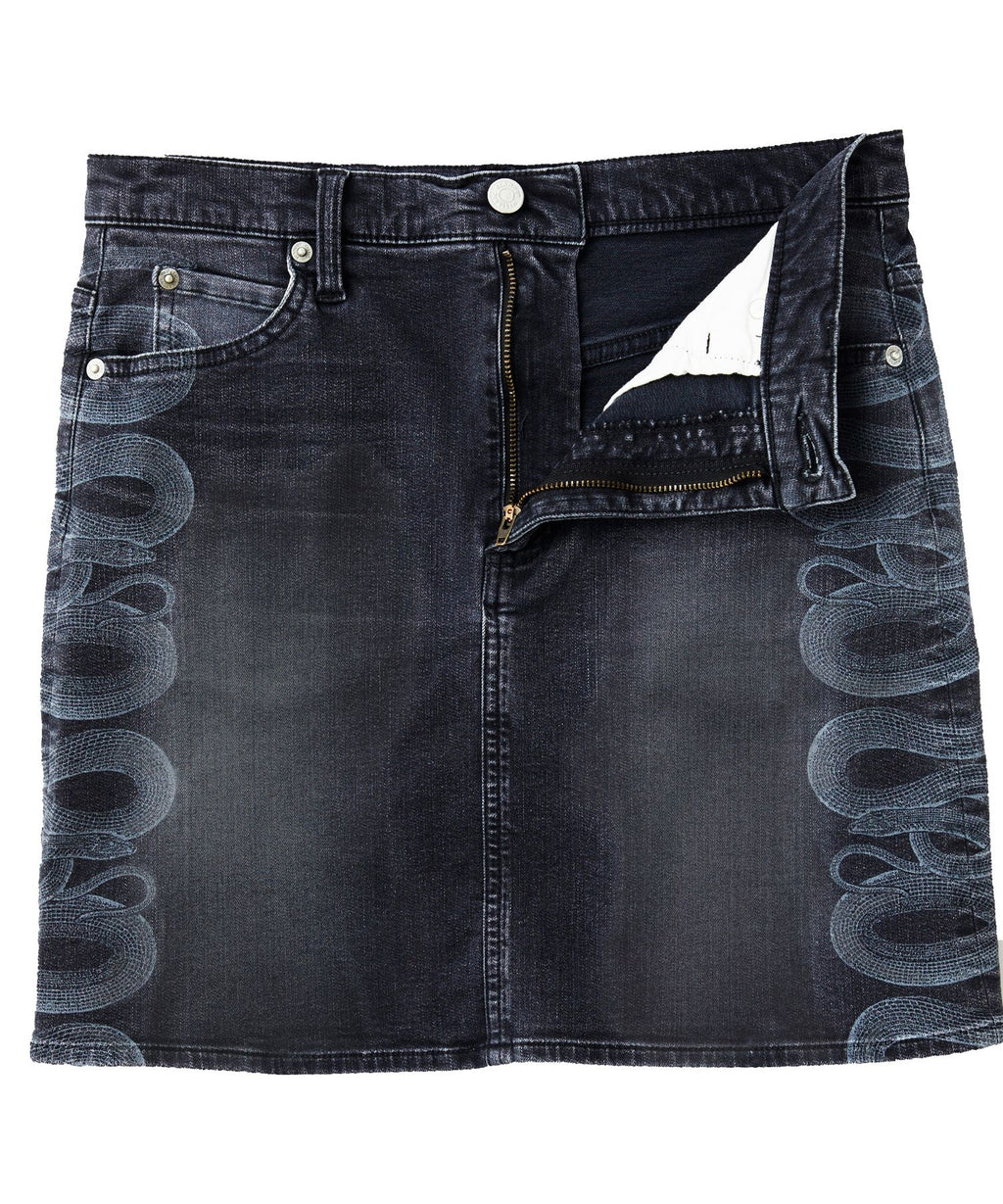 Snake Loop Tight Denim Skirt
