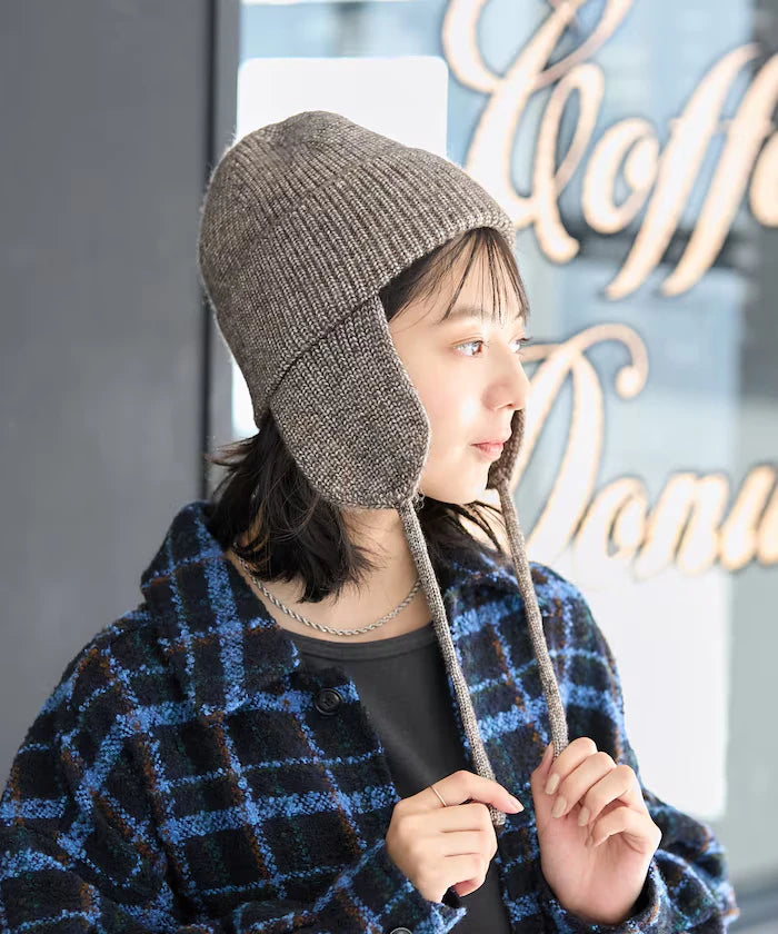 Mix Yarn Ear-Added Knit Cap