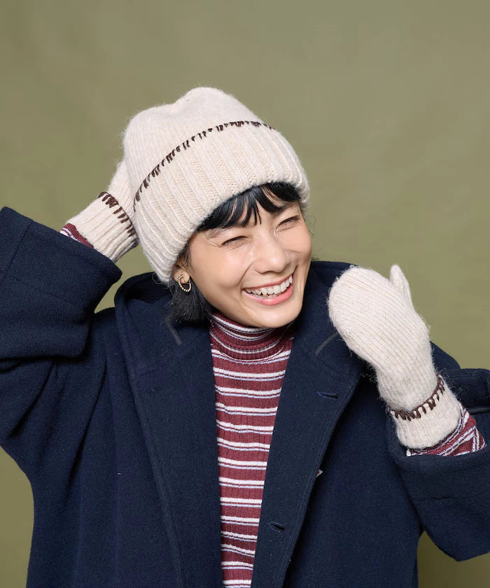Color Block Blanket Stitch Knit Cap
