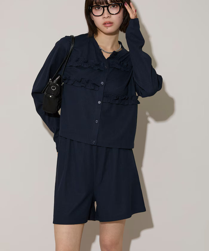 Frill Design Cardigan Short Pants Set Up Limited Release