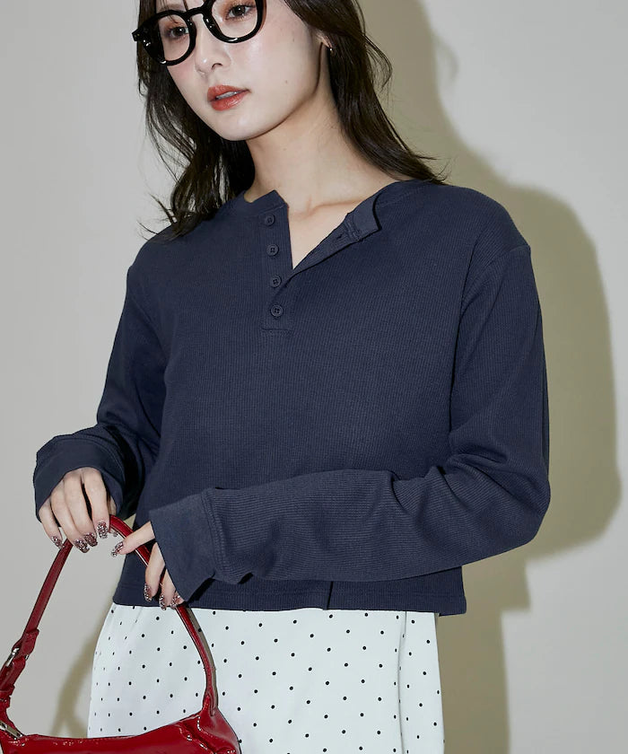 Light Waffle Henley Neck Long Sleeve T Limited Edition