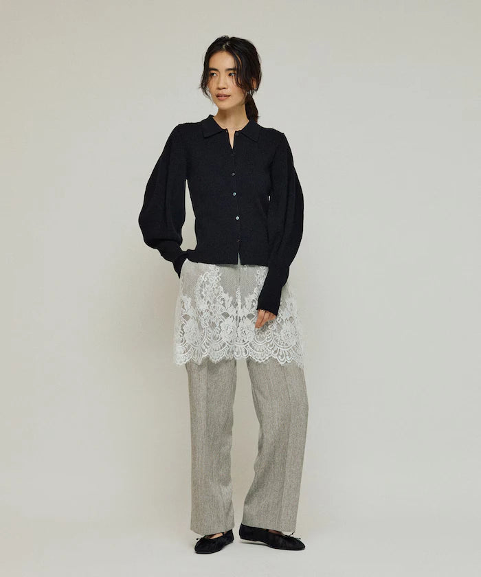 Lace Layered Slacks / Center Press Wide Slacks