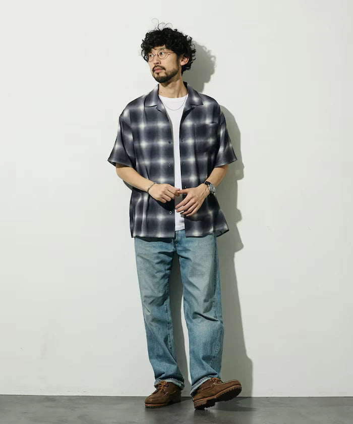 Mesh Open Collar Pattern Short Sleeve Shirt / Allover Design Open Collar Shirt / Big Silhouette