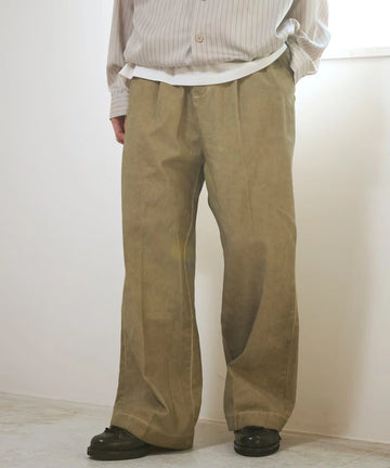 Fade processing cotton tuck wide pants