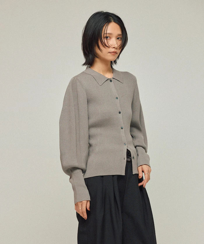Functional material silk blend knit polo volume sleeve knit cardigan / anti-pill / machine washable