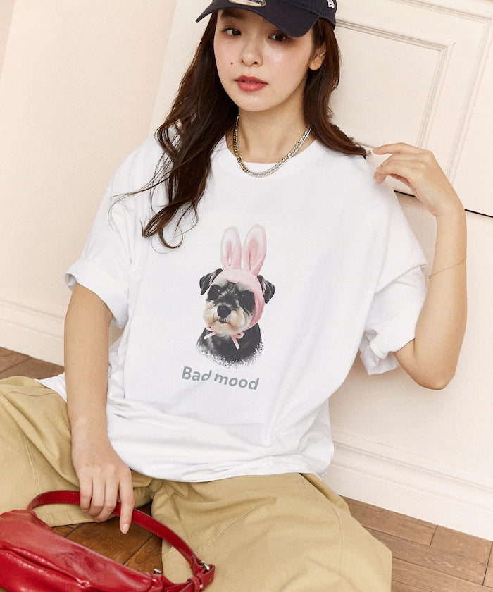 <Functional Material> Bad Mood Dog Print T-Shirt Limited Edition