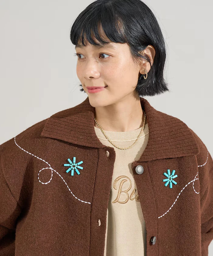 Western-Style Beaded Knit Cardigan