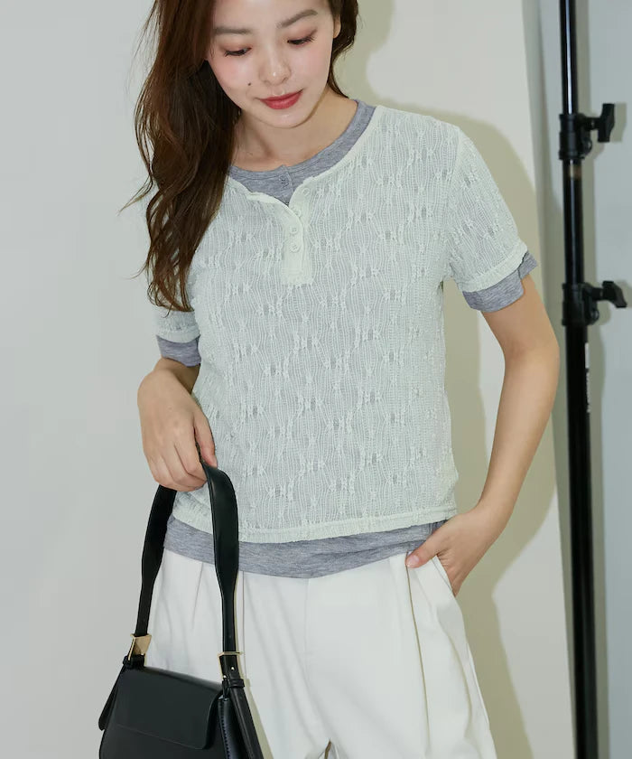 <Set Item> Cut x Jacquard Henry Neck T-Shirt Limited Edition