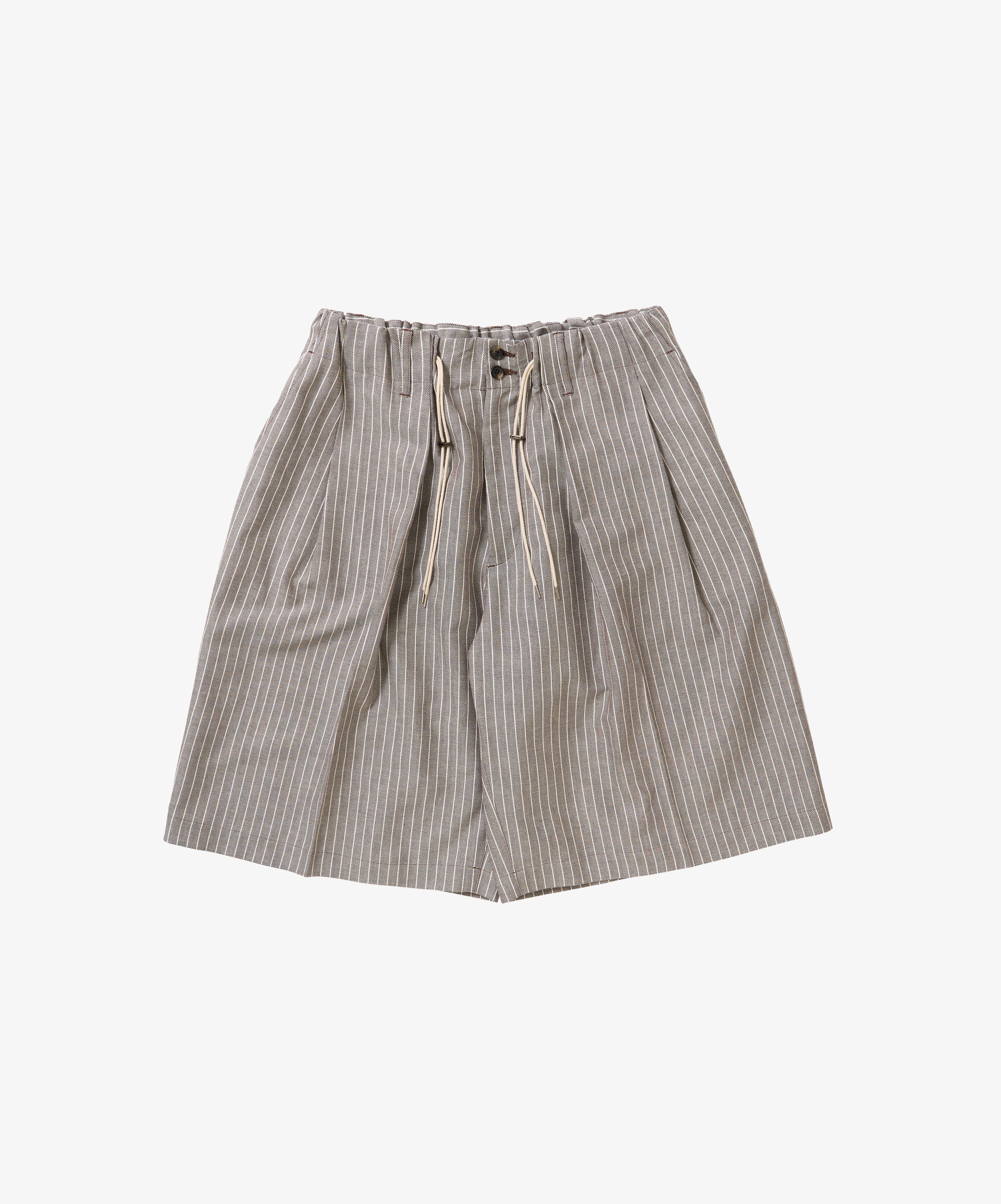 banshu ori circular short pants herringbone stripe