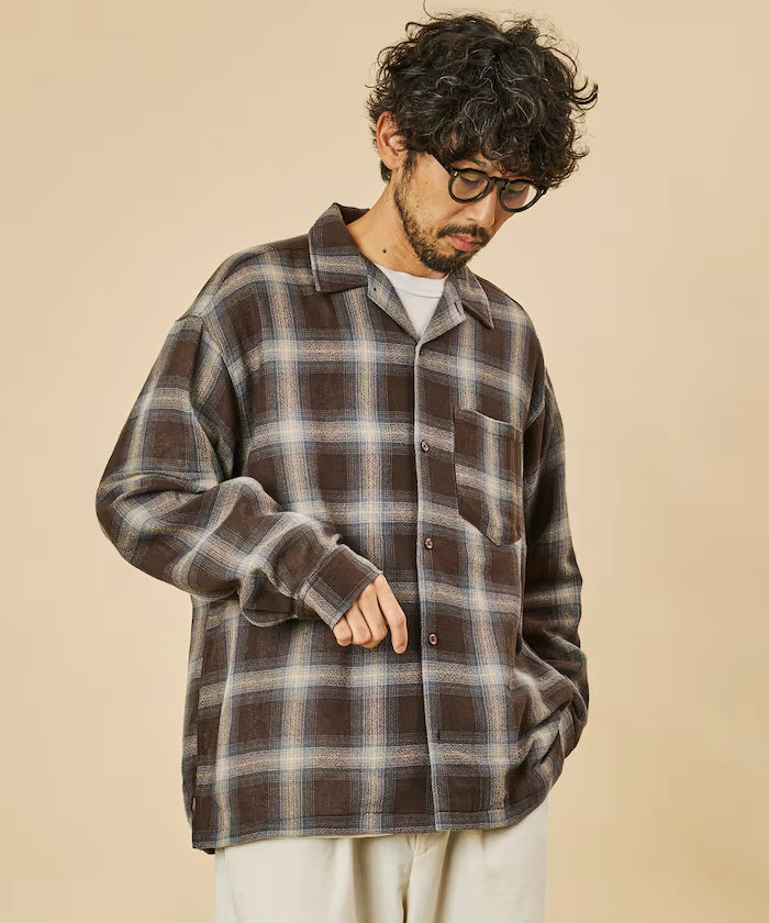 Relaxed Fit Sheer Ombre Check Open Collar Shirt