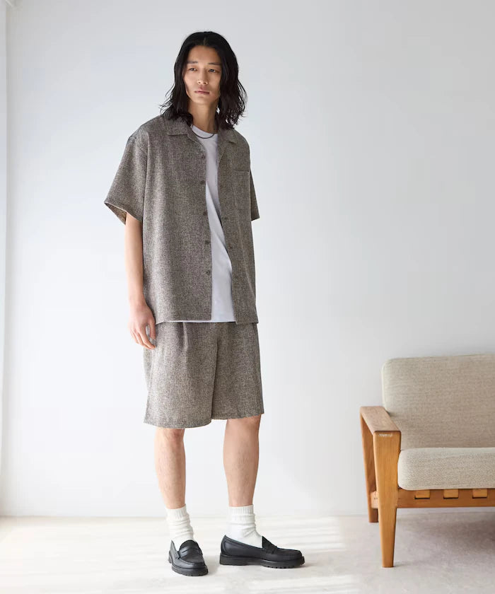Dry Touch Summer Tweed Short Sleeve Open Collar Shirt