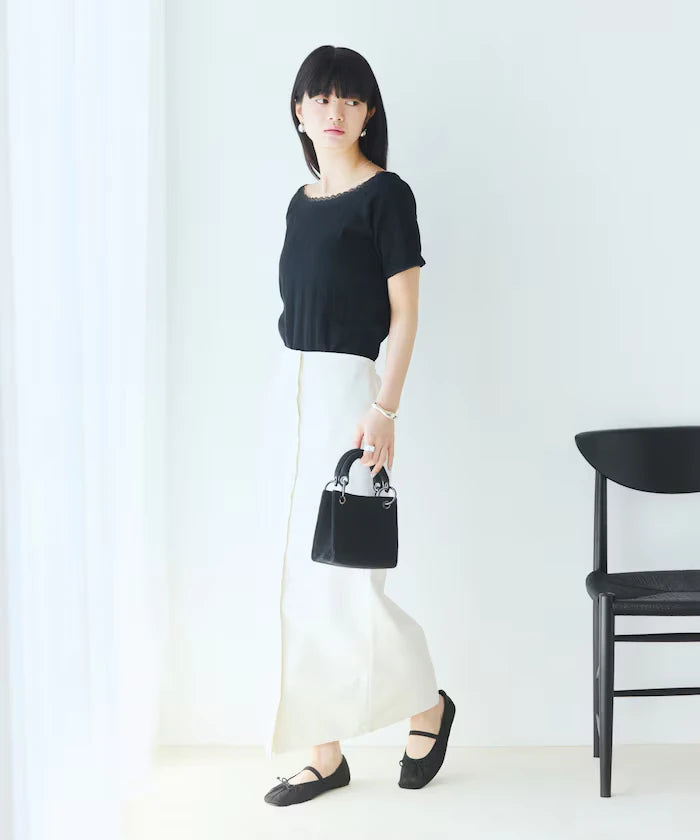 Boat Neck Pullover Knit Lace T-Shirt