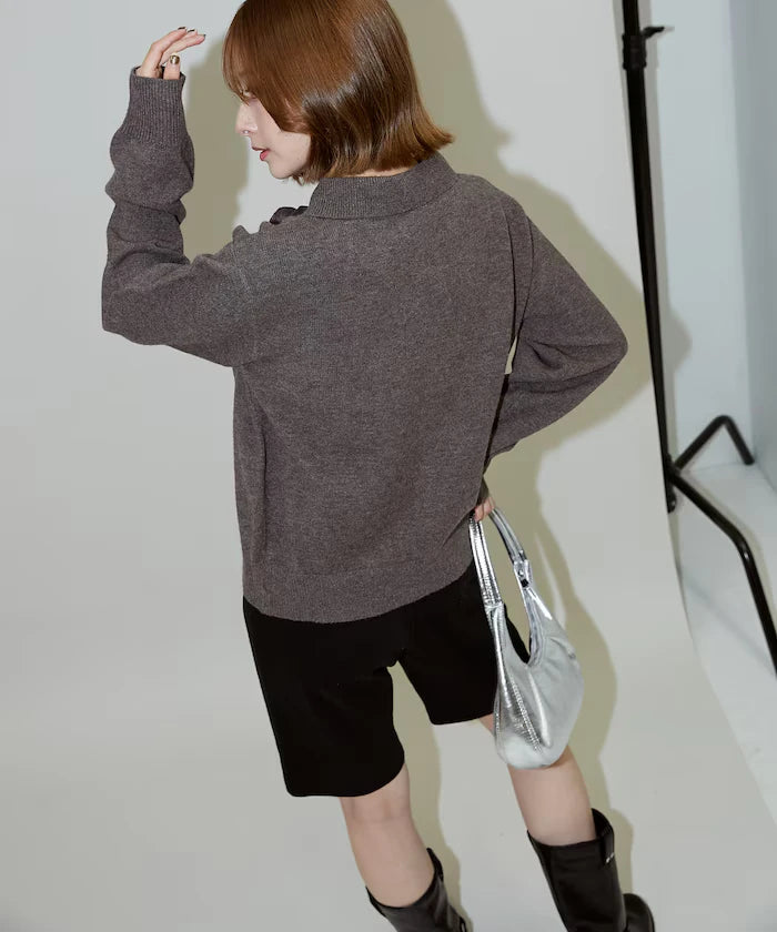 Polo knit pullover with flower motif - limited edition