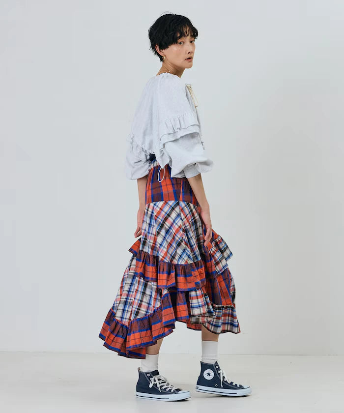 Check x Check Asymmetrical Frill Skirt