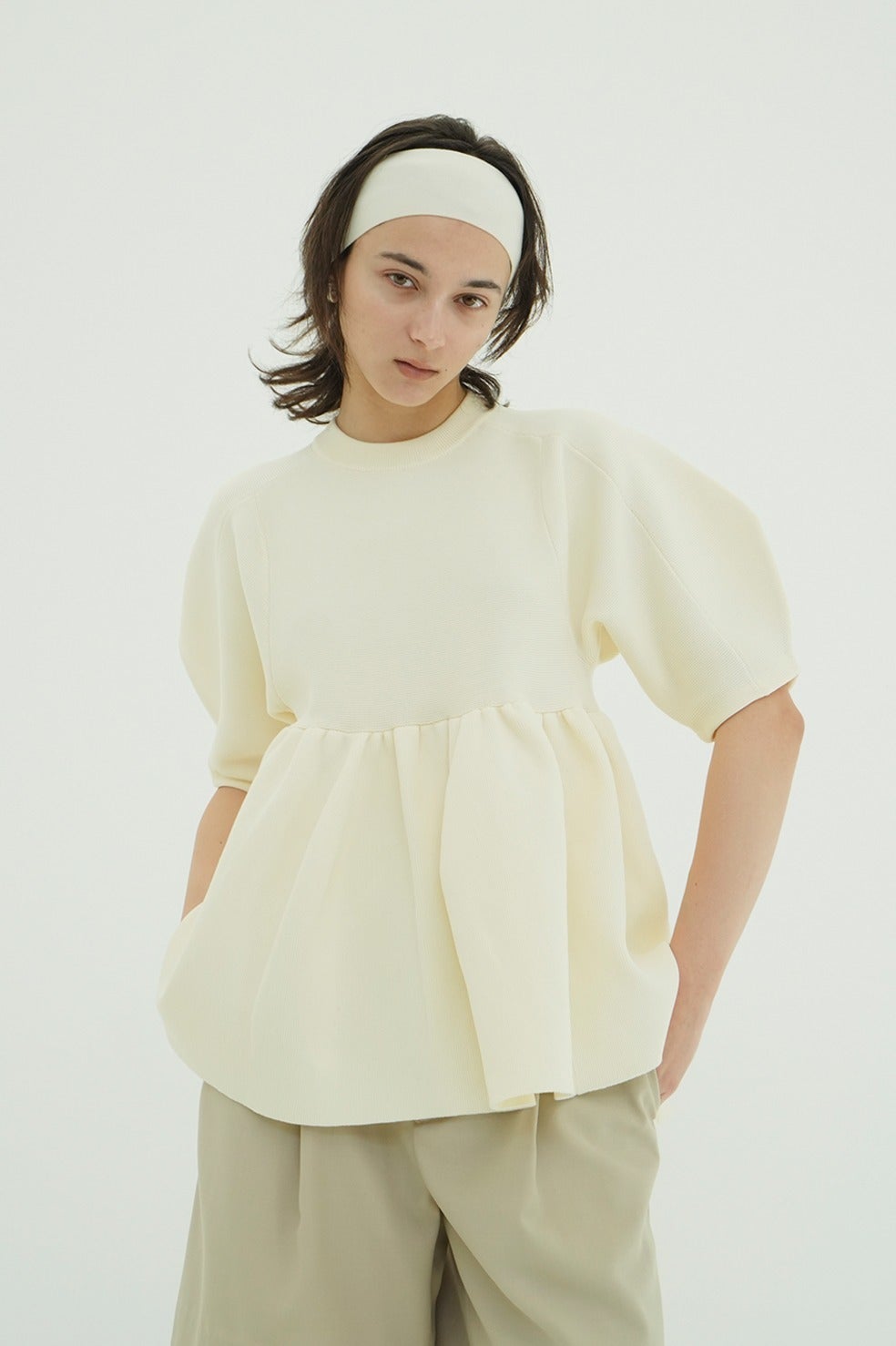 PEPLUM HALF SLEEVE KNIT TOPS
