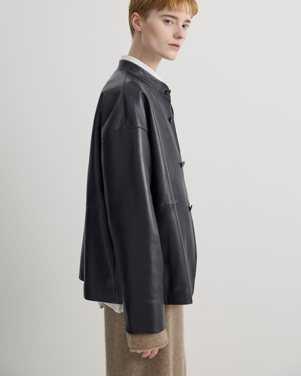 STAND COLLAR LEATHER JACKET