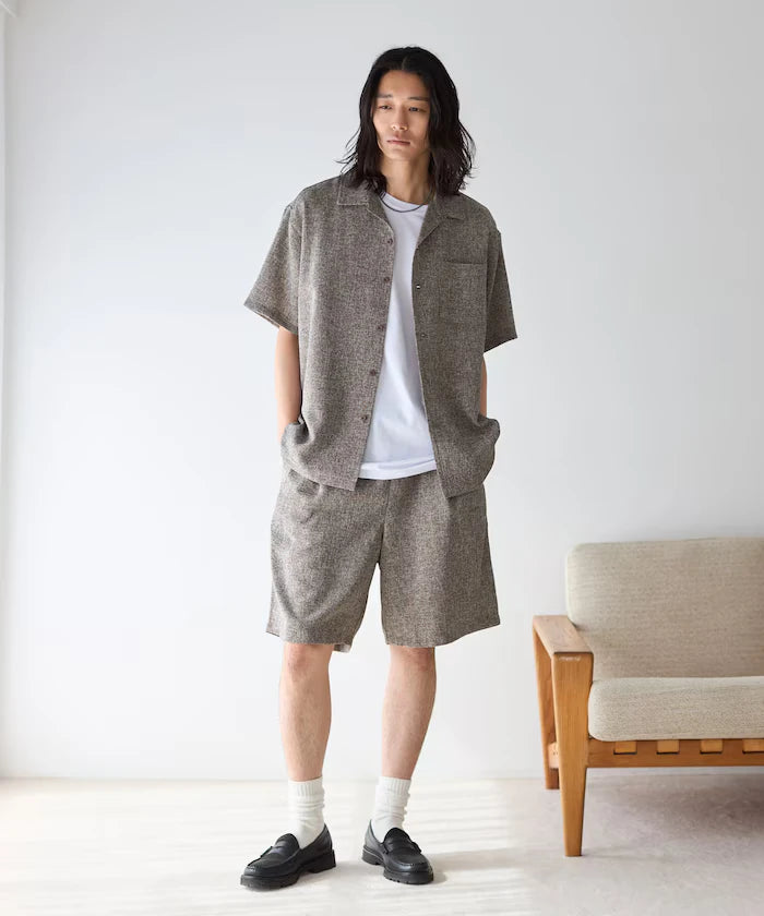 Dry Touch Summer Tweed Short Sleeve Open Collar Shirt