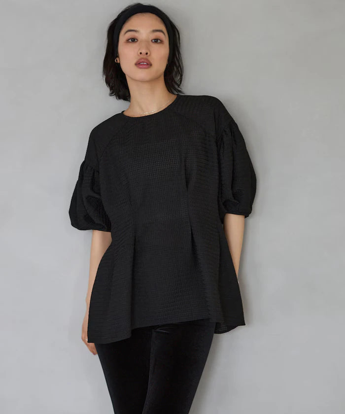 Sheer Check Balloon Sleeve Blouse