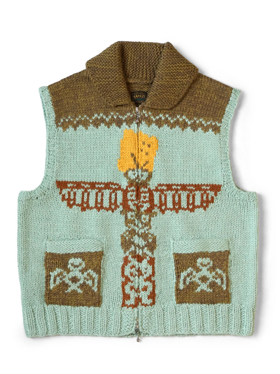 Handknit PECKISH Totem Pole ZIP Vest