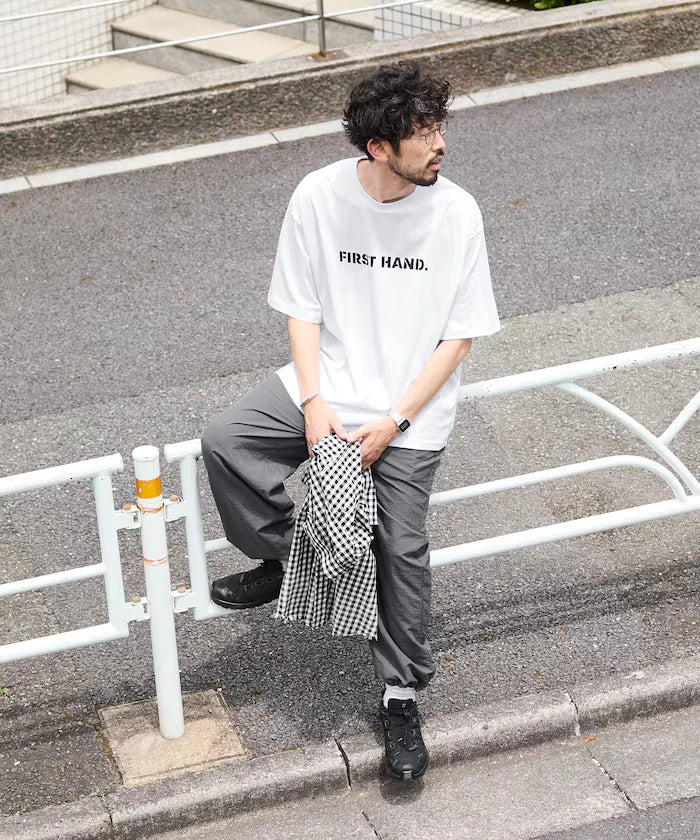 Wide Straight Nylon Track Pants / Tapered Silhouette Easy Nylon Pants