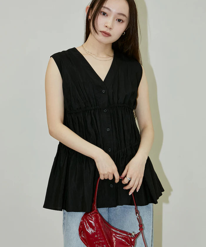 Sheer Broad Sleeveless Gathered Shift Blouse Limited Edition