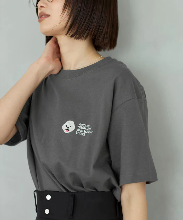 Organic Cotton One Point Animal Embroidery T-Shirt