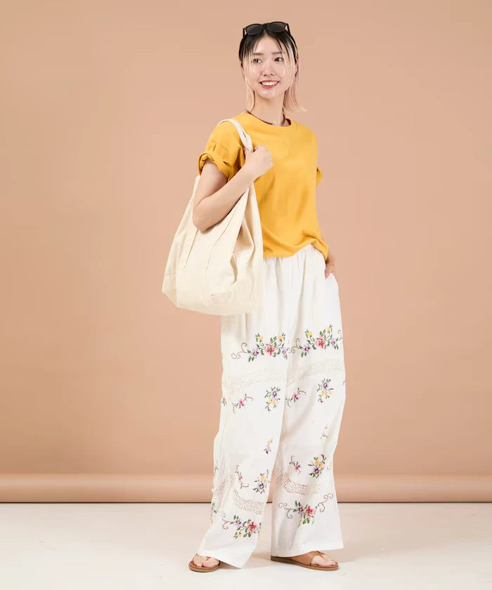 India Flower Cross Embroidery Lace Pants