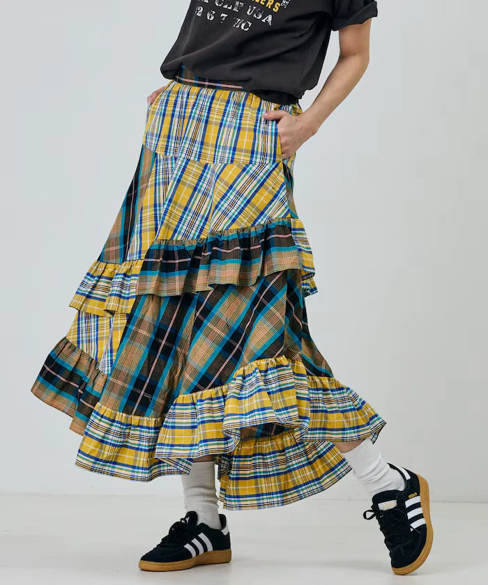 Check x Check Asymmetrical Frill Skirt