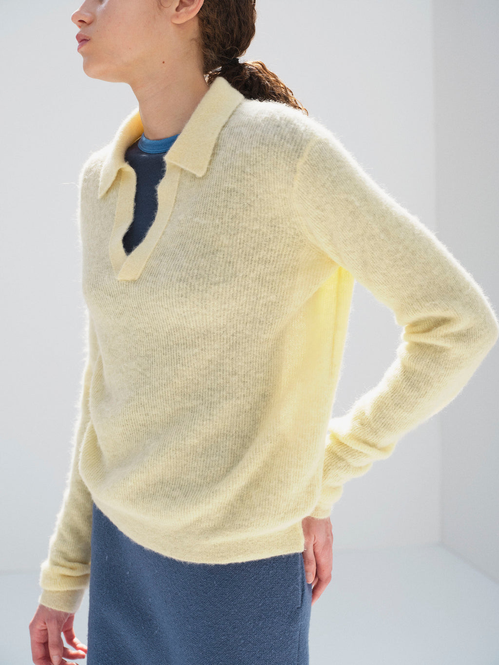 BABY SURI ALPACA SHEER KNIT SKIPPER POLO