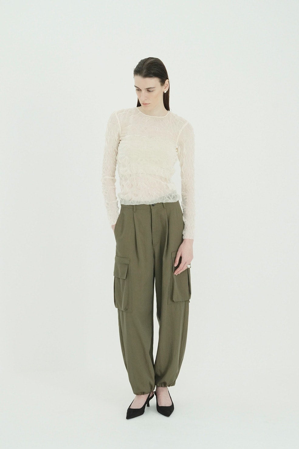CRINKLED PLEAT SHEER TULLE TOPS