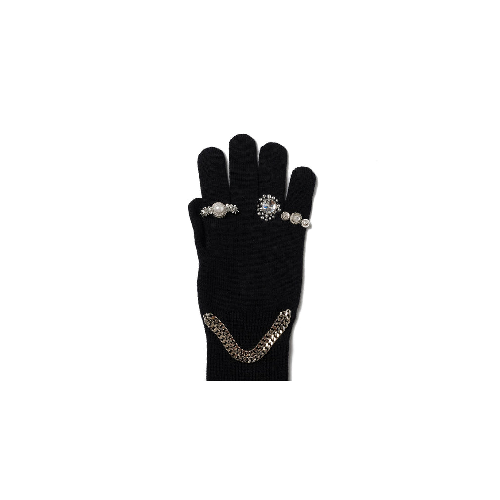 JEWELRY ATTACHED LONG GLOVES / SMALL：BALCK SILVER