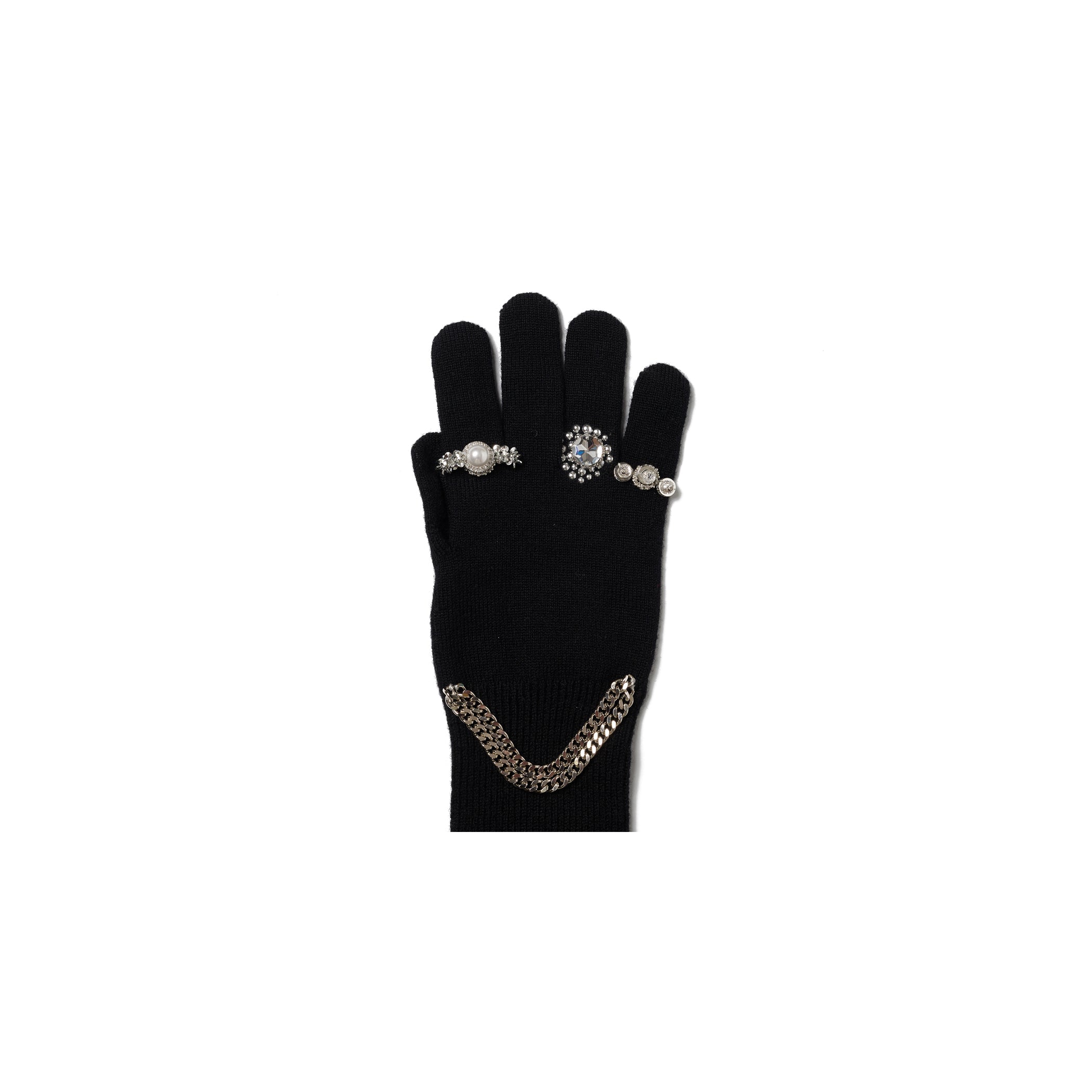 JEWELRY ATTACHED LONG GLOVES / SMALL：BALCK SILVER