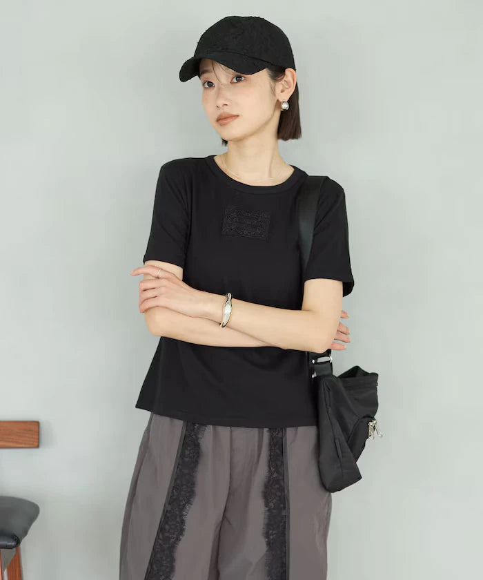 Lace Applique Cotton Modal T-Shirt