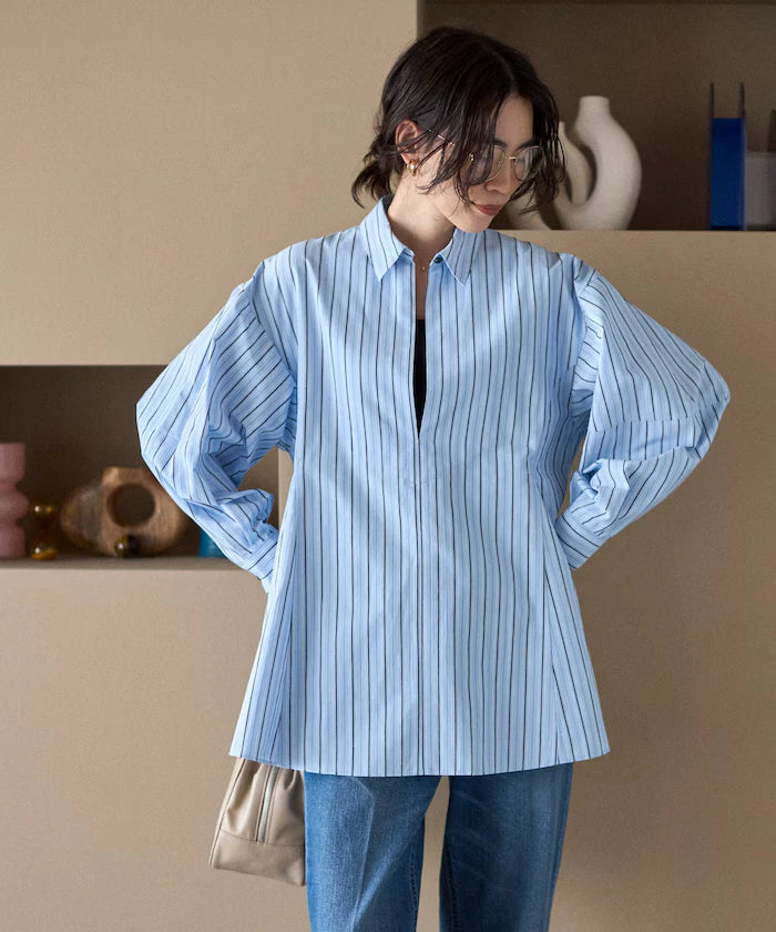 Flare Silhouette Skipper Balloon Sleeve Shirt