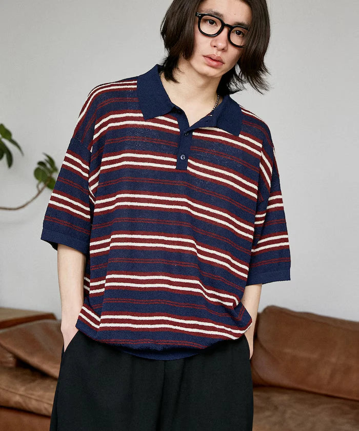 LOVE POP STUDIO Border Knit Polo Shirt Limited Edition