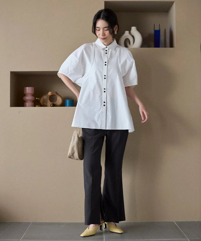 Color Added Balloon Sleeve Shirt / 5 Sleeve Blouse