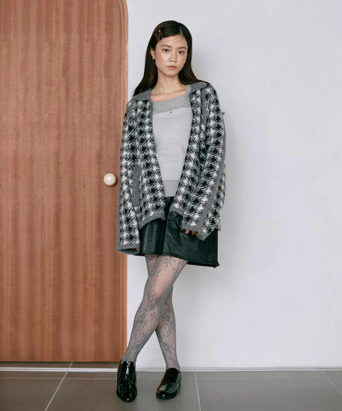 Wool Blend Gancube Check Knit Zip Blouson