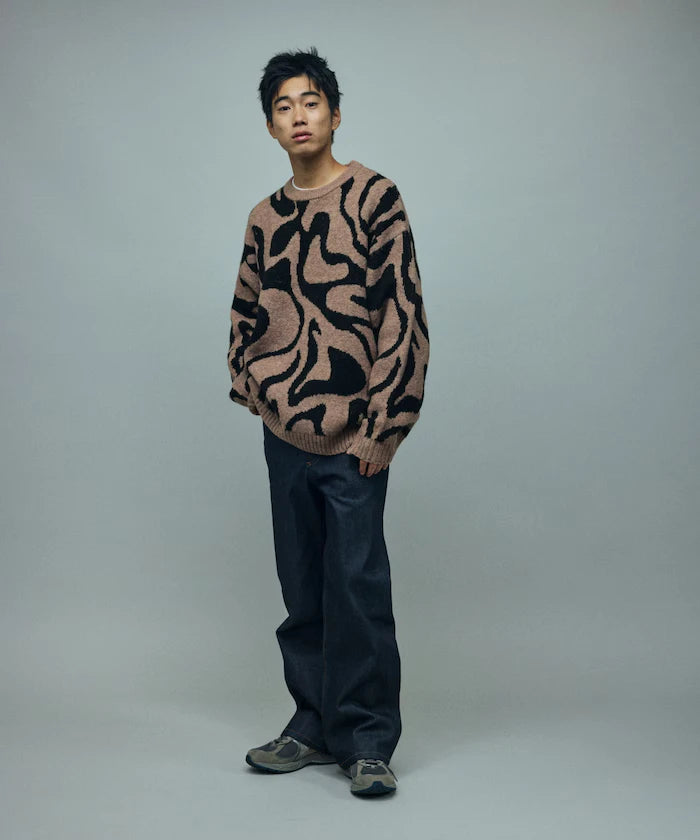 All-over Pattern Double Jacquard Knit Crew Neck Pullover / Relaxed Fit