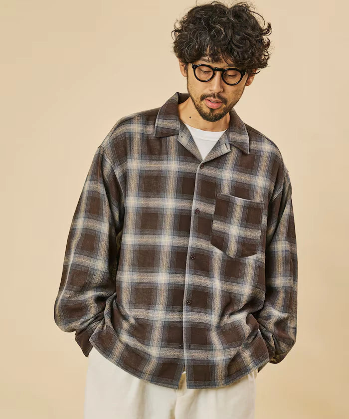 Relaxed Fit Sheer Ombre Check Open Collar Shirt