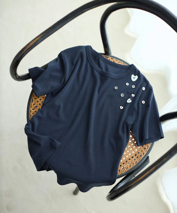 Many Button Cotton Modal Short Sleeve T-Shirt