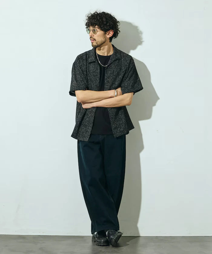Dry Touch Summer Tweed Short Sleeve Open Collar Shirt