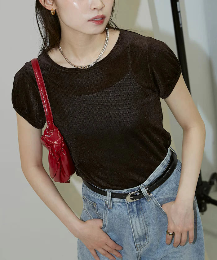 Puff Sleeve Sheer Flocky T-Shirt Limited Edition