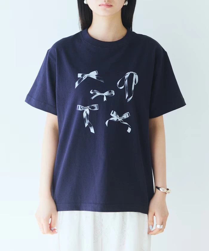 Comfortable Ribbon Print Crew Neck T-shirt