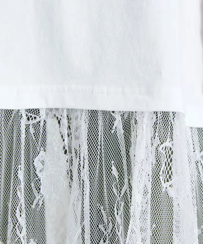 T-shirt lace docking one-piece