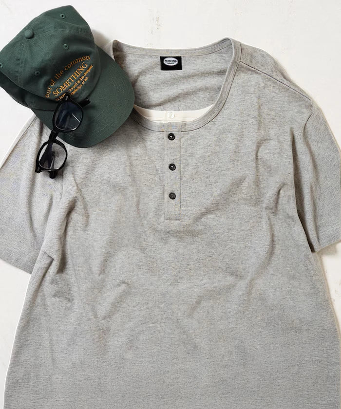 Fake Layered Henry Neck Cut-and-sew Short Sleeve T-shirt [Limited Edition]