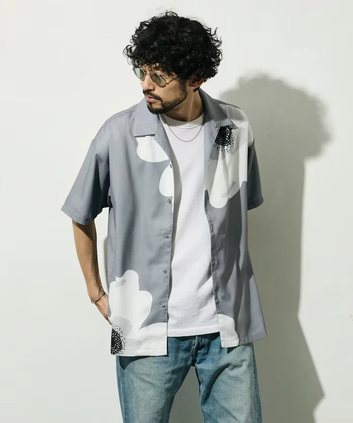 Open Collar Big Pattern Short Sleeve Shirt / Big Silhouette