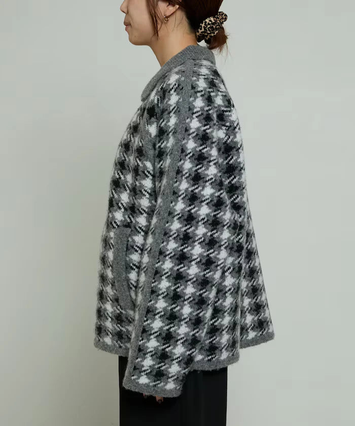 Wool Blend Gancube Check Knit Zip Blouson
