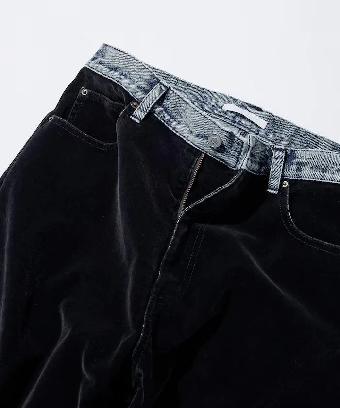 Flocked Denim Contrast Wide Straight Pants